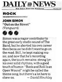 Daily News — John Simon, Out on the Street (Vanguard), by David Hinckley