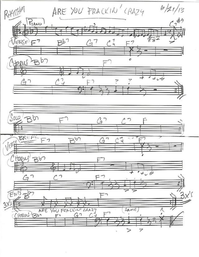 Lead sheet for Are You Frackin' Crazy?