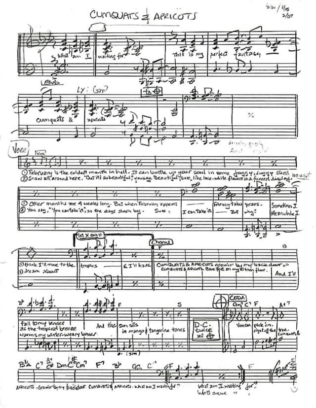 Lead sheet for Cumquats & Apricots
