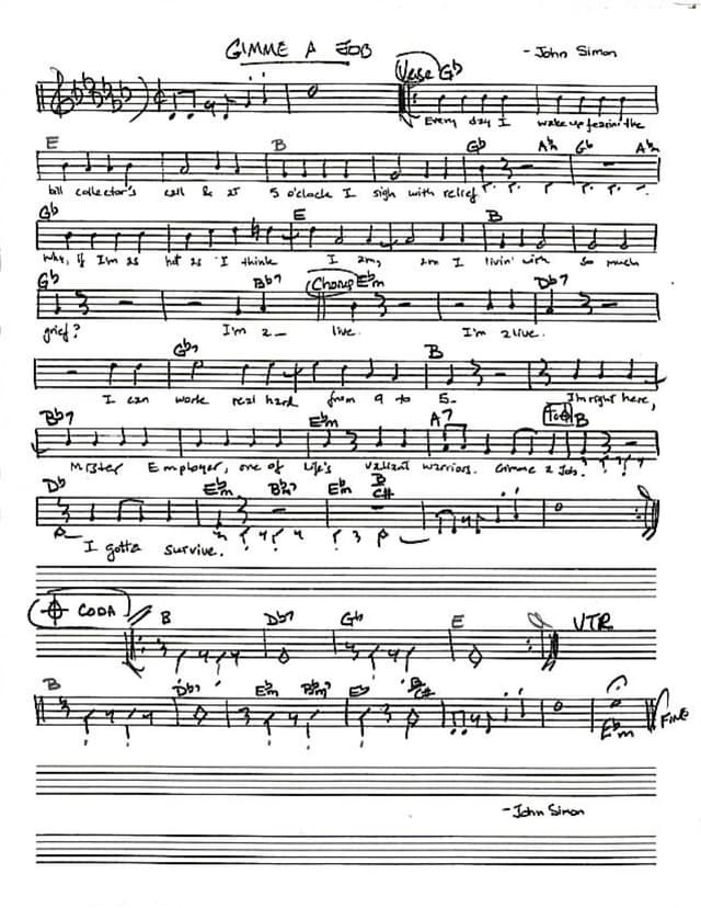 Lead sheet for Gimme a Job