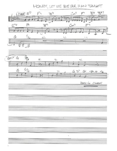 Lead sheet for Honey, Lemme Be Your Man Tonight