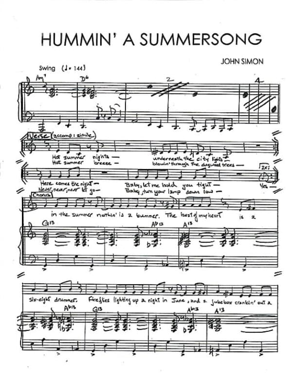 Lead sheet for Hummin' a Summersong