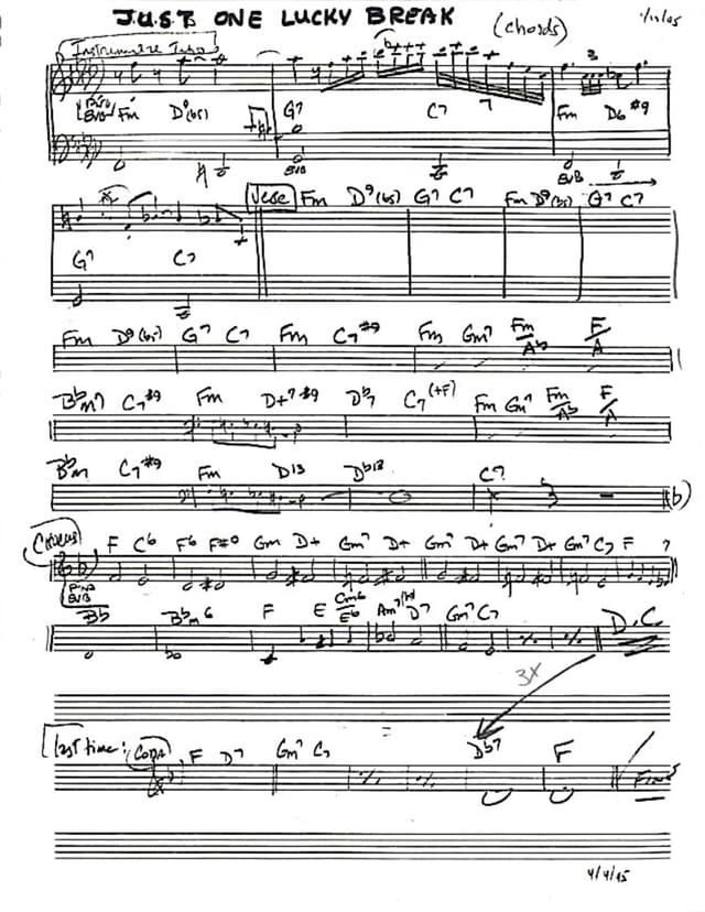 Lead sheet for Just One Lucky Break