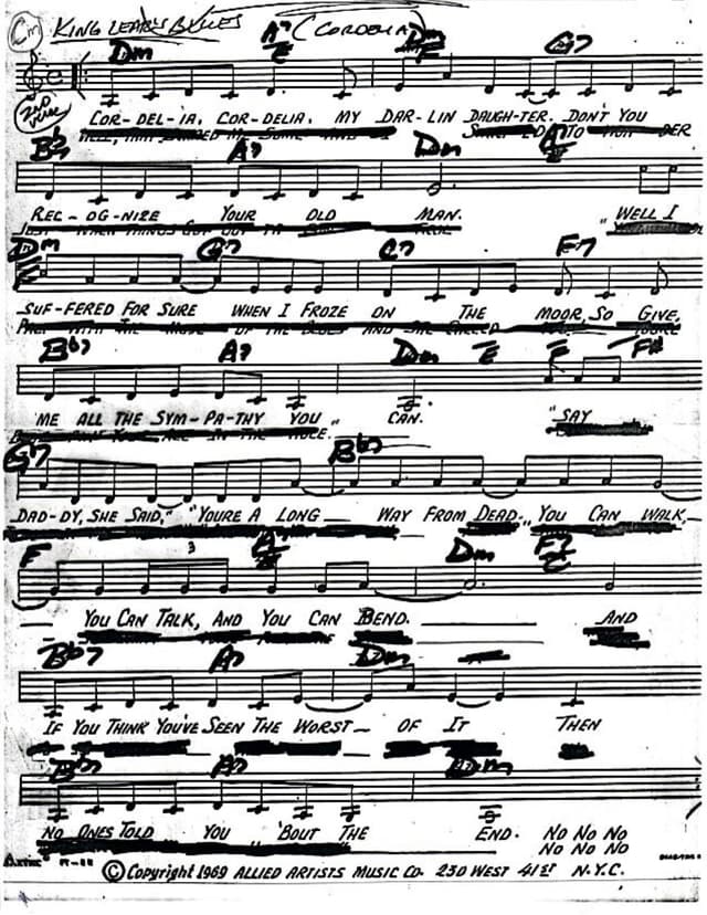 Lead sheet for King Lear's Blues
