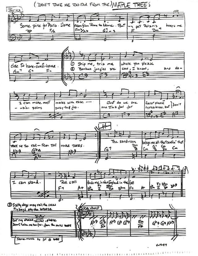 Lead sheet for Maple Trees