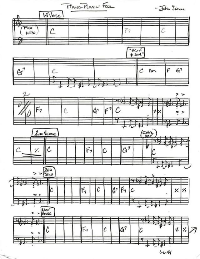 Lead sheet for Piano-Playing Fool