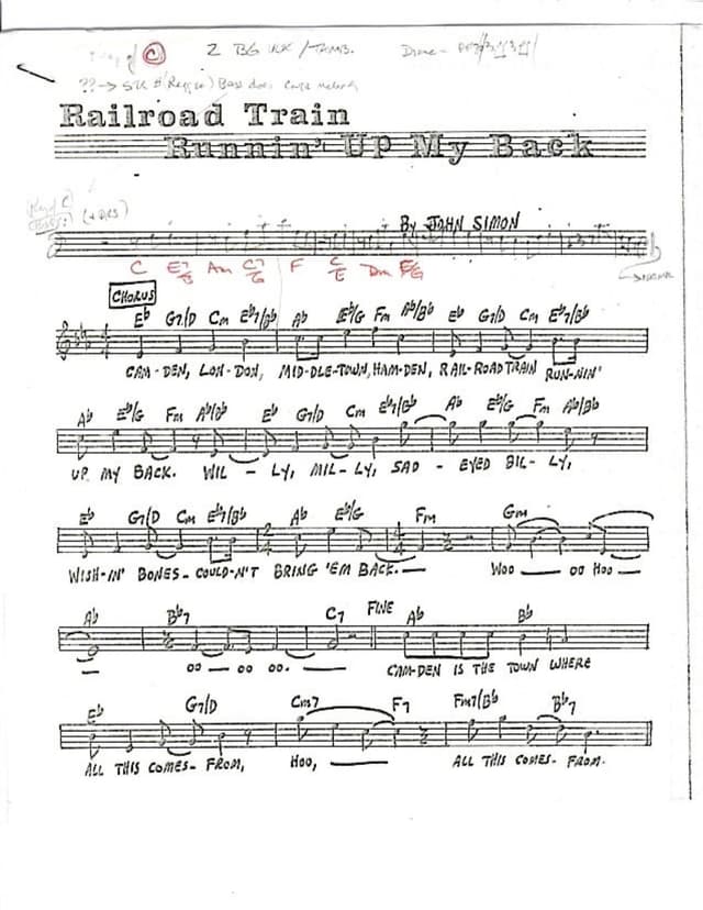 Lead sheet for Railroad Train Runnin' Up My Back