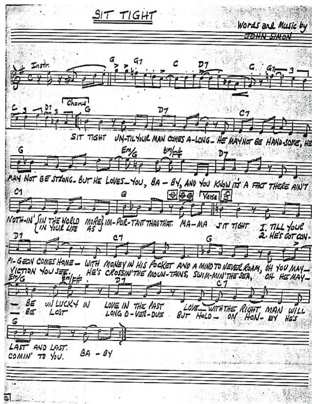 Lead sheet for Sit Tight