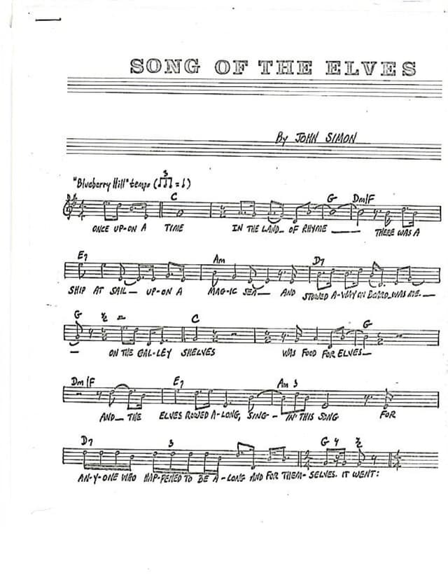 Lead sheet for Song Of The Elves