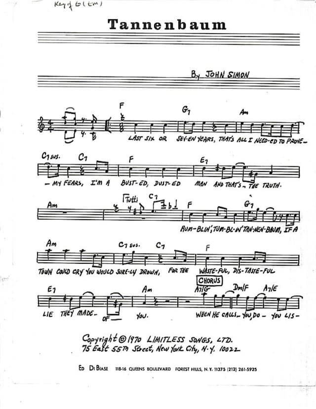 Lead sheet for Tannenbaum