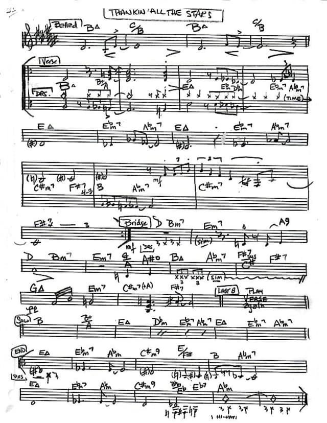 Lead sheet for Thankin' All the Stars