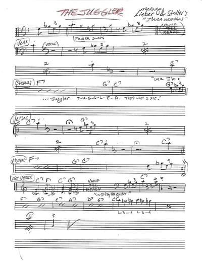 Lead sheet for The Juggler