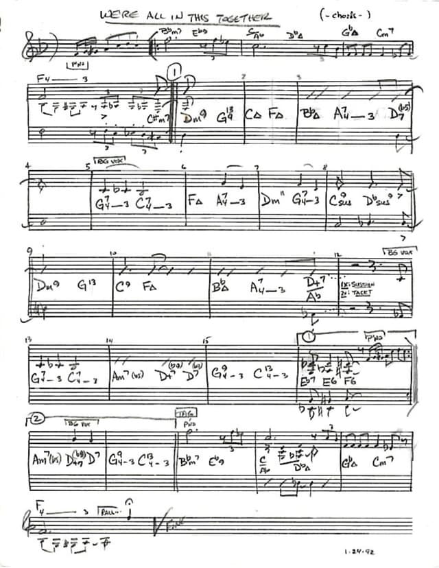 Lead sheet for We're All in This Together