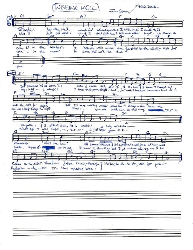 Lead sheet for Wishing Well